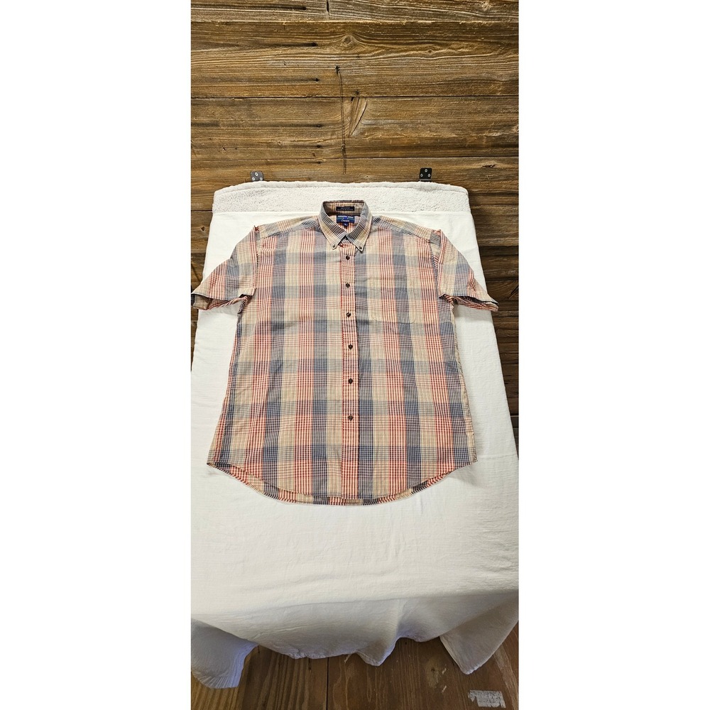 Alexander Julian Classics Mens Large Red Blue Plaid Short Sleeve Button Down